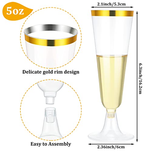 150 Pcs Champagne Flutes Plastic Champagne Glasses Clear Disposable Champagne Flutes Crystal Champagne Flutes Plastic Wine Glasses Plastic For Wedding Toasting Flutes Party Cocktail Cups (Gold) #TOP2