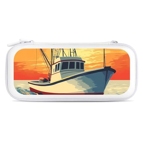 Sunset of A Yacht Compatible with Switch Carrying Case Hard Travel Game Bag Pouch with 15 Games Accessories White-style