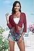 PrinStory Women's Tie Front Shrug 3/4 Sleeve Cropped Bolero Cardigan Lightweight Summer Casual Short Shawl Cover up Top Claret S