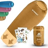 NORDMUT® Schlafsack Kinder mitwachsend für zuverlässigen Kälteschutz – Kinderschlafsack aus schadstofffreien Materialien – 3-Jahreszeiten Kinderschlafsack (200 GSM) für Outdoor Abenteuer (Ocker)