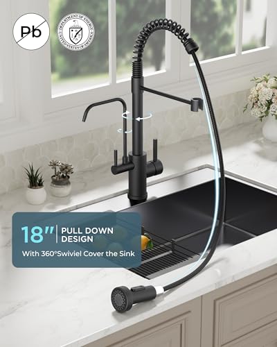 Image of FORIOUS Black Kitchen Faucet with Purfied Water Filter, 2 in 1 Commercial Stainless Steel Pull Down Sink Faucet and Drinking Water Faucet 2 Handle for Pot Filler Kitchen Sink Farmhouse Bar
