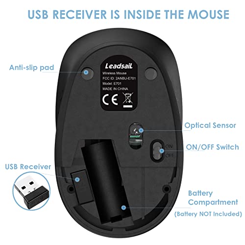 LeadsaiL-Wireless-Mouse-for-Laptop-24G-Silent-Cordless-USB-Mouse-Slim-Wireless-Optical-Computer-Mouse-3-Buttons-AA-Battery-Used1600-DPI-for-Windows-1087MacMacbook-ProAirHPDellLenovoAcer