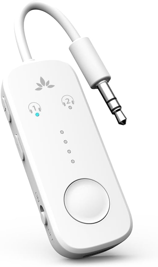 Avantree Relay - Premium Bluetooth 5.3 Adapter for Airplane, Compatible with All Headphones, aptX Low Latency, Supports 2 Headphones or AirPods, Wireless Audio Transmitter for Airplane, TV, Gym,