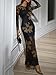 Verdusa Women's Floral Mesh Maxi Dresses Long Sleeve Elegant Formal Fall Wedding Guest Dress Cocktail Holiday Dresses Black Medium