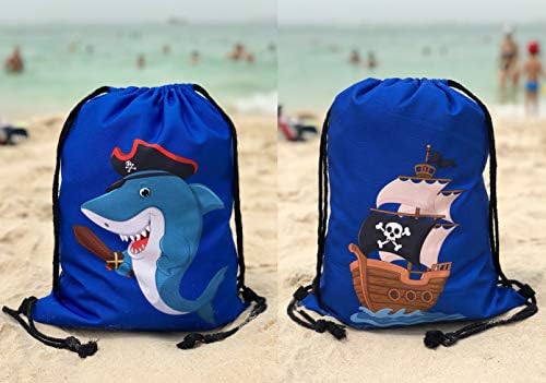 HECKBO kids pirate shark gym drawstring bag - 40x32cm - 12.6" x 15.8" - string bag - kindergarten daycare crèche school football - children kids girl boy backpack, sports bag, fabric bag