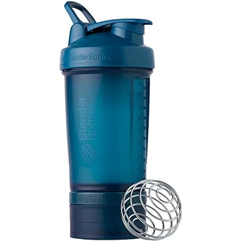 BlenderBottle Shaker Bottle with Pill Organizer and Storage for Protein Powder, ProStak System, 22-Ounce, Ocean Blue Cover