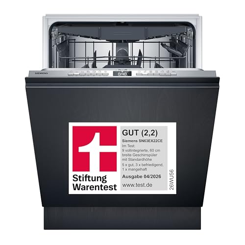 Siemens SN63EX22CE, Stiftung Warentest GUT (2,2)*, iQ300, Smarter Geschirrspüler Vollintegriert 60 cm, Made in Germany, Besteckschublade, varioSpeed Plus, flex Körbe, effizient trocknen, infoLight