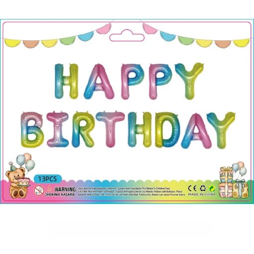 Rainbow Happy Birthday Balloons Banner 16 Inch Mylar Foil Letters Birthday Sign Banner Bunting Reusable for Men, Women & Adults Birthday Party Decorations and Halloween Supplies