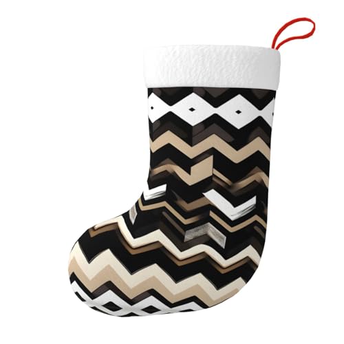 TYANG Negro Blanco Tan Zigzag Impresión Doble Cara Diseño Decoración Navidad Calcetines Árbol de Navidad Fiesta de vacaciones