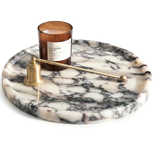 Veinova Calacatta Viola Marble Tray Elegant Natural Stone Round Marble Decorative Tray for Vanity Bathroom Kitchen and Home Decor Premium Packaging Large (11.5) 5 lbs