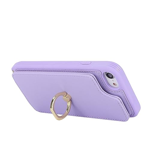 Image of for iPhone 7 /8 /SE 2020 /SE 2022 Case with Card Holder and Strap for Women,Crossbody Lanyard,Kickstand Ring Stand,Snap Clasp,Phone Wallet Cases 4.7 inch(Purple)