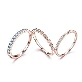 3pcs Natural Swiss Blue Round Topaz Wedding Ring Set 14k Rose Gold Diamond Antique Stacking Band Hal