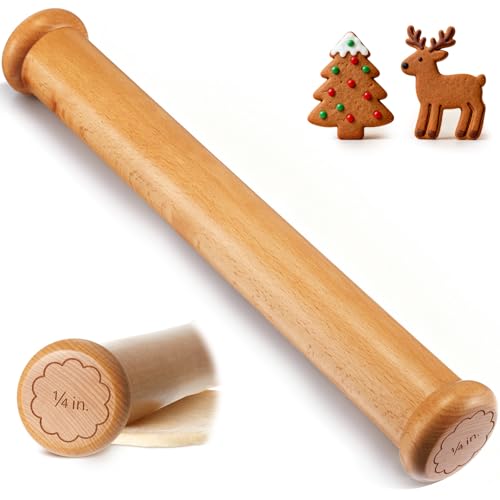 Chengu Wooden Cookie Rolling Pin 1/4-in. Fixed Depth Rolling Pins for Baking Hardwood Dough Roller Cake Supplies for Valentine's Cookies Cutters Pie Chapati Fondant Gifts Holiday Party Wedding