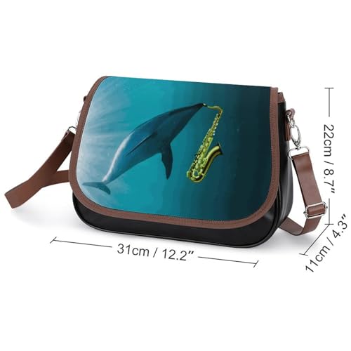 Dolpgin Play Saxophone Crossbody Bag Anti-Theft Side Shoulder Bags Adjustable Leather Messenger Bag Unisex2