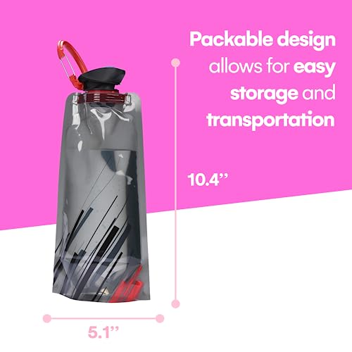 Hydrate Foldable Water Bottles - .700Ml- Collapsible Plastic Water Pouch Flexible - Reusable Travel Water Bottle - Portable Soft Flask Water Bag With Carabiner Clip For Outdoor Sports, Hiking, Camping #TOP3