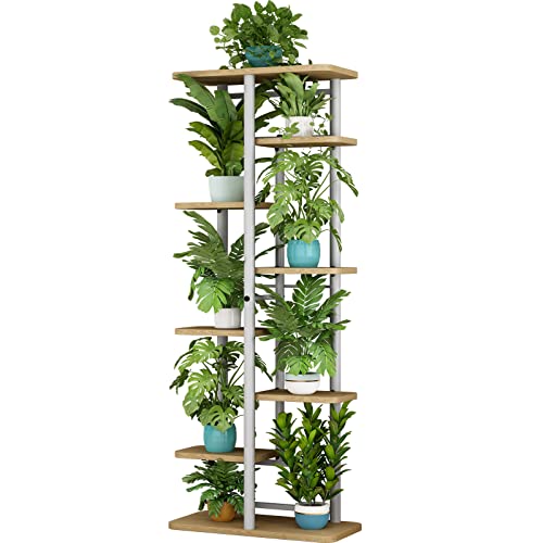 LINZINAR Plant Stand 8 Tier 9 Potted Multiple Flower Pot Holder Shelf Indoor Outdoor Planter Rack Storage Organizer for Patio Garden Corner Balcony Living Room (8 Tier-9 Potted, White)