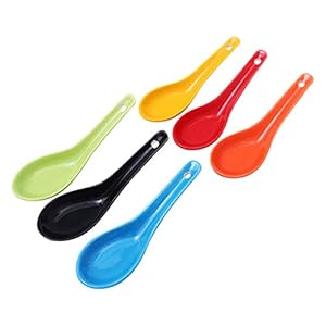 Cabilock 6 Stks Chinese Soeplepel Aziatische Koreaanse Japanse Wonton Soba Rijst Pho Ramen Noodle Wonton Lepel Voor Keuken Servies Bestek (Gemengde Kleuren)