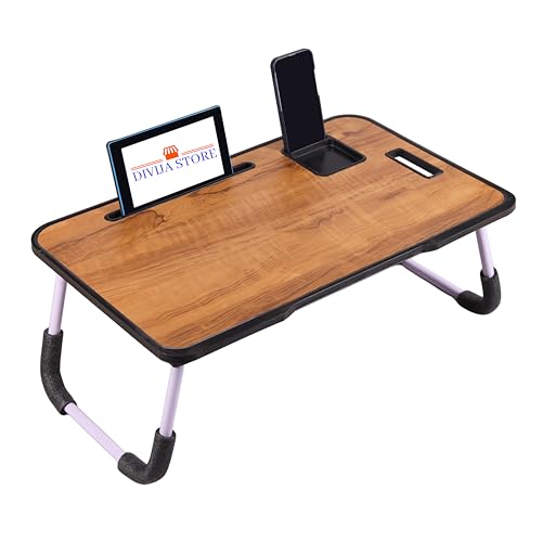 DIVIJA STORE Study Table Bed Table Premium Laptop Table/And Portable Plastic/Writing Desk For Office/Home/School (Wood), 60 cm, 5 cm, Beige