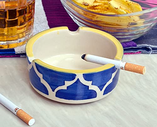 KITTENS Hand-Painted Ceramic Ash Tray – Blue Pattern, Set of 1 – Lead-Free, Scratch-Resistant, Ideal for Home, Office, Bar – Decorative & Functional Smoking Accessory