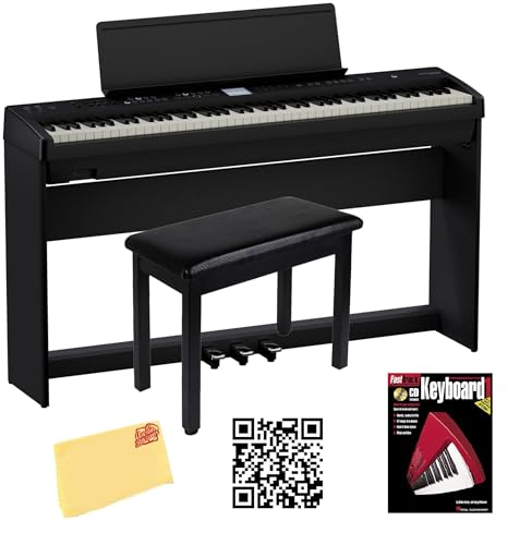 Roland FP-E50 88-Key Digital Piano - Black Bundle with KSFE-50 Stand, KPD-70 Three Pedal Unit, Bench, Online Piano Lessons, Instructional DVD, and Austin Bazaar Polishing Cloth