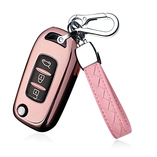 HIBEYO Funda para llave de coche para Renault Llave de silicona para Renault Sandero Stepway Logan Clio Arkana captur Kadjar llavero funda funda funda llavero 3 botones rosa Cover