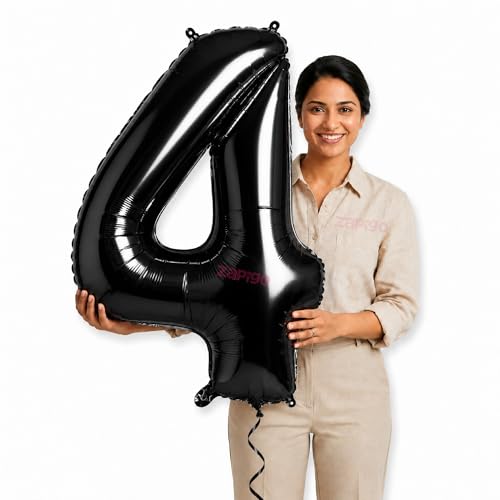Image of Balloonistics Black 40-Inch Foil Number 4 Balloon - Helium or Air Fill for 4th Birthday, Anniversary Party Decoration, Photo Booth Backdrop, Cake Table Decor