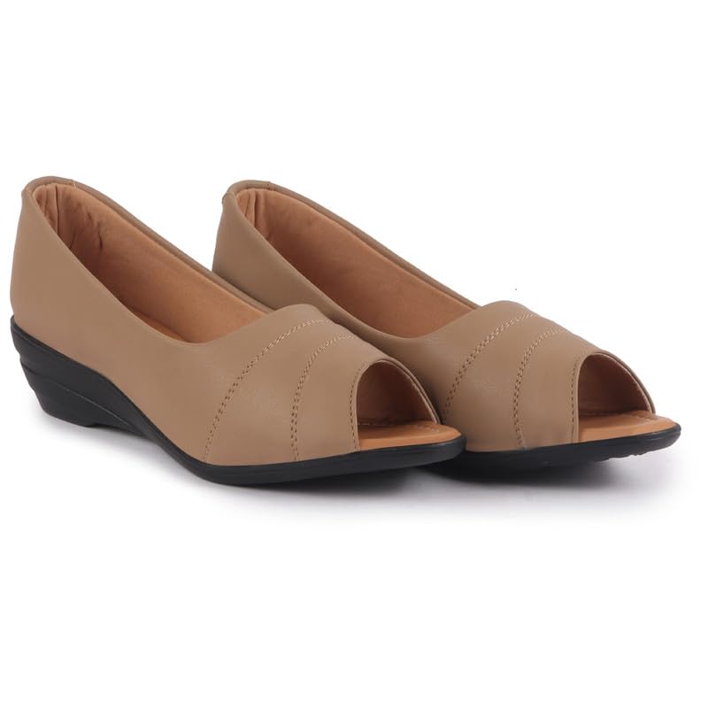 Image of FAUSTO Women Stylish Backless Casual Ballets | Low Heel Cut-Out Slip-On Ballerinas | Comfortable Walking Flats Sandals | Memory Cusion Insole