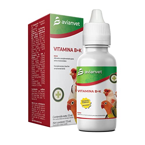 AVIANVET Vitamina B+K | Suplemento alimenticio líquido para pájaros | Vitaminas B y K | Etapa reproductiva y cría | con cloruro de Colina y aminoácidos 15 ml