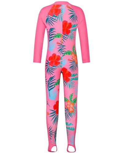 Image of TFJH E Girls Long Sleeve One Piece Swimsuit UPF 50+ Front Zipper Rash Guard Stirrup for Beach
