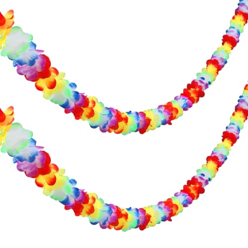 Image of JOVITEC 2 Pack Lei Hawaiian Flowers Garland 20 Feet Each Tropical Multicolor Tropical Flower Lei Garland Flower Leaves Banner for Home Hawaiian Luau Decorations