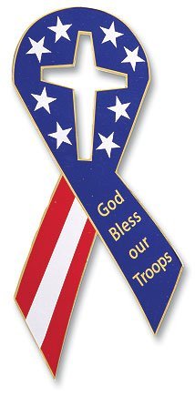 Autom God Bless Our Troops Stars and Stripes American Flag Ribbon Car Magnet, 8 Inch