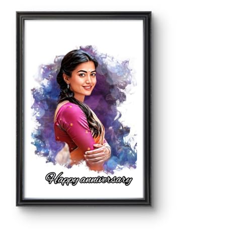 Image of Jadoun Customized Digital Oil Painting Photo Frame | Smock Style Personalized Portrait from Photo | Black Frame Wall Decor | Anniversary, Wedding, Birthday & Couple Gift | (12x8 Inch)