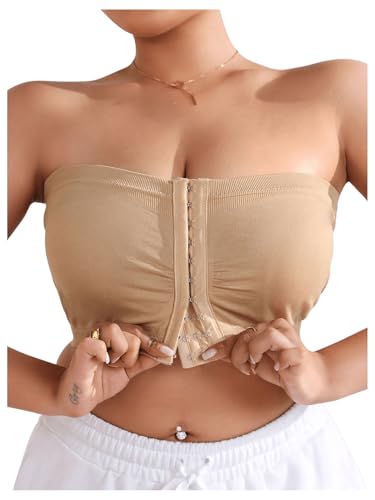 Image of WDIRARA Women's Plus Size Strapless Front Closure Bandeau Bra Seamless Wireless Bralette Tube Top