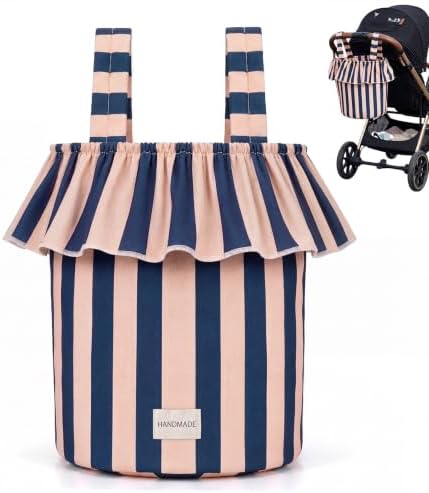 Abbylike Ruffle Stroller Bag with Removable Handles, Cotton Stroller Organizer with Waterproof Lined for Moms Baby Travel(Ruffles Style,15.5 x 9.5 Inch,Brown Black)