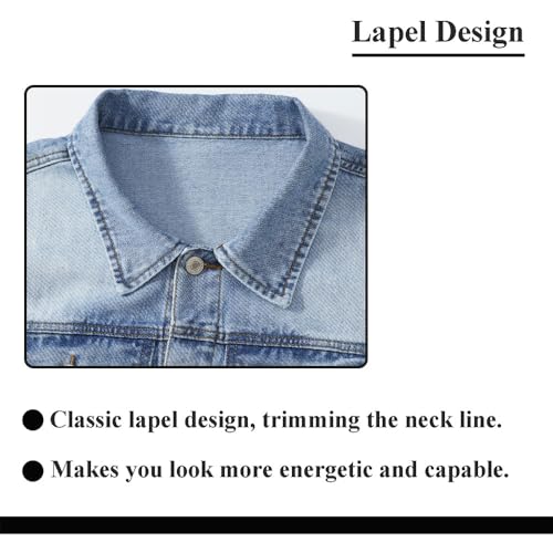 Image of Men's Denim Jacket Vintage-Inspired Jean Jacket with Multiple Pockets - Cotton Blend, Machine Washable