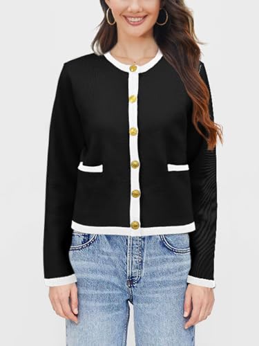 Image of SuperPrity Cardigan Sweaters for Women Long Sleeve Button Down Cropped Knit Coat Jacket with Pocket 2024 Fashion Fall Outfits