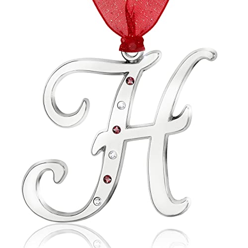 Gloria Duchin Collectable Initial Name Personalized Silver Letter Hanging Christmas Tree Ornament Decoration A-Z (H)