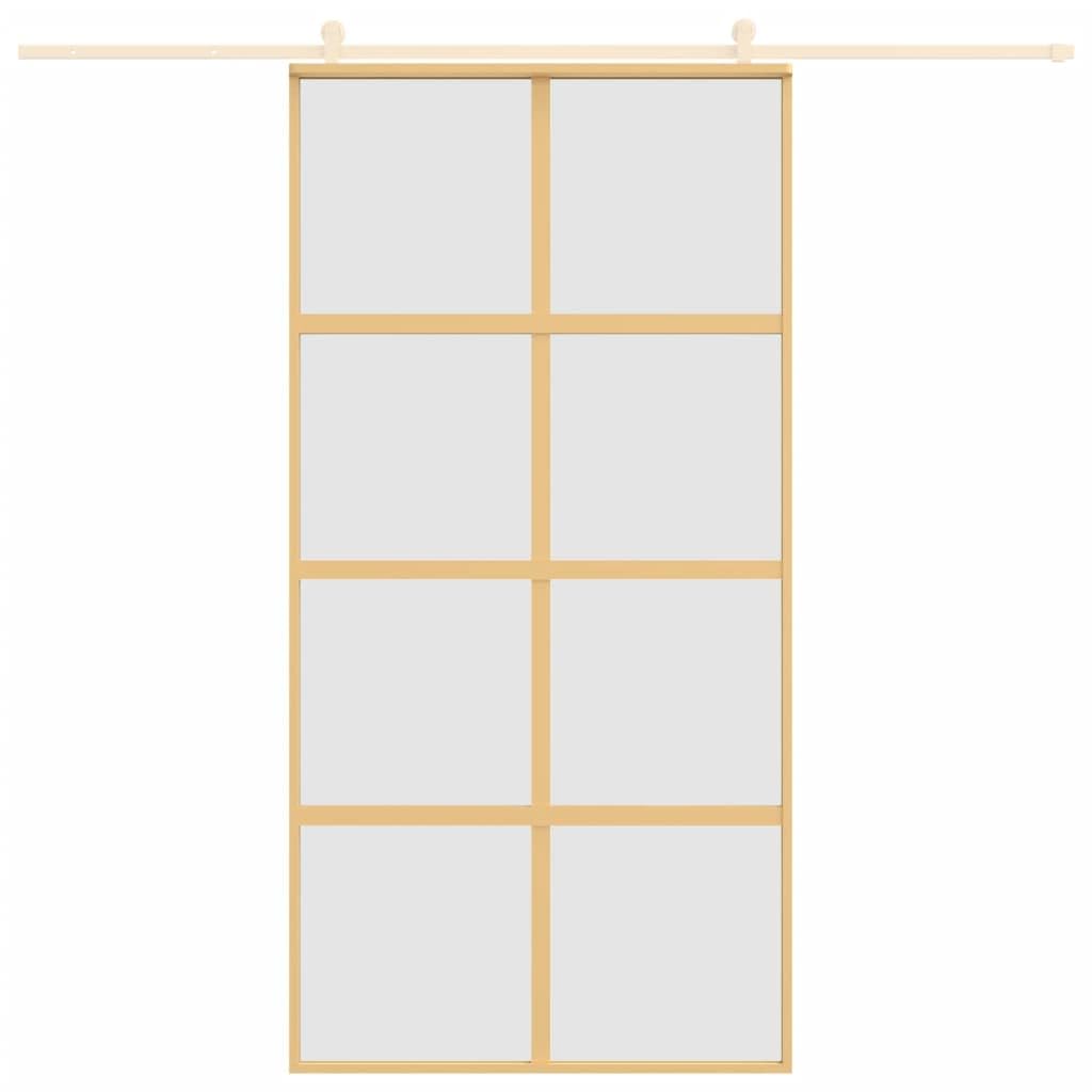 Drzwi przesuwne złote 102,5 x 205 cm, matowe szkło ESG, aluminium, materiały budowlane, drzwi, drzwi domowe