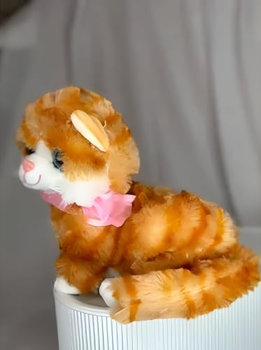 Image of Tickles Cute Laying Cat Glitter Eye Soft Plush Animal Toy for Kids Birthday Gift (Color: Brown & Orange Size: 25 cm)