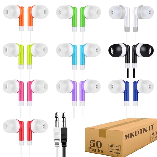 MKDTNJT Kids Earbuds Headphones Bulk 50 Pack for School...