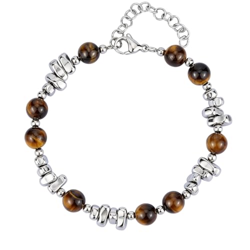 Lsnesstla Men Tiger Eye Hematite Beaded Bracelet Natural Stone