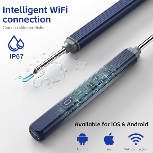 Ohrenschmalz-Entferner, Morelax 1080P WiFi-Ohrenreiniger, IP67 wasserdichtes Otoskop mit 360°-Kamera, Ohrendoskop mit 6 LEDs für iPhone, Android, iPad, Erwachsene, Kinder und Haustiere (Azurblau)
