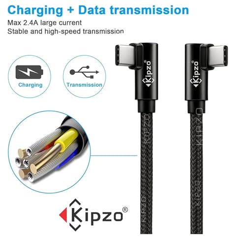 Image of Black Type C to Type C Nylon braided 90 Degree right angle L shape USB-C small Data cable Fast Charging dash warp mini short power bank for Samsung one plus 60W s22 fold flip M34 max 15 16 4a