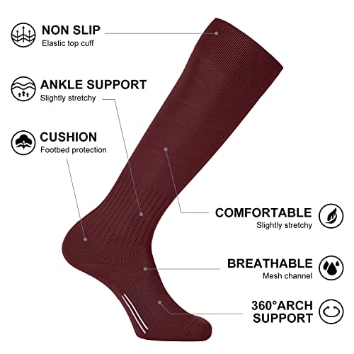 Fitrell 2/3 Pack Soccer Socks For Youth Kids Adult Baseball Softball Football Socks For Men Women Boys Girls, Maroon, Medium #TOP2