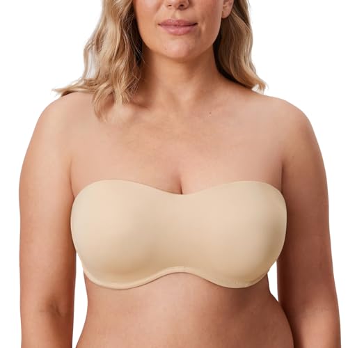 Image of DELIMIRA Women's Strapless Bra Minimizer Seamless Underwire Unlined Bandeau for Big Bust