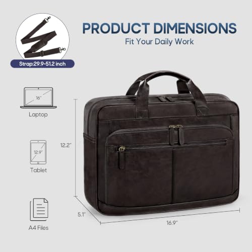 Image of RAINSMORE Messenger Bag For Men 16 Inch Laptop Bag Waterproof PU Leather Briefcase Large Capacity Vintage Satchel Computer for Office Work Business Travel, Coffee