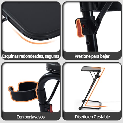 Miniatura 6 de Meuble Cosy Escritorio Plegable Mesa Auxiliar Con Altura Ajustable Sin Montaje Para Ordenador Sofá Ahorro De Espacio Bandeja Cama Mesita Soportes De Regazo En Forma De Z, Negro