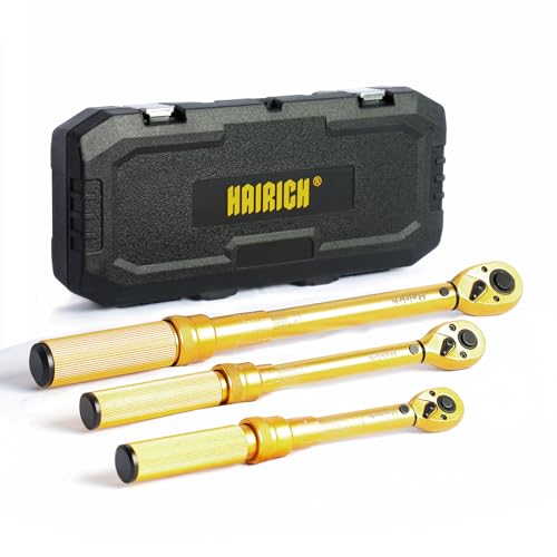 Hairich 1/4 3/8 1/2 inch Drive Click Torque Wrench, 3Pcs Torque Wrench Set 20-240in.lb, 10-45ft.lb, 10-170ft.lb,72-Tooth Dual Range Scales with Quick Release Reversible Head for Car