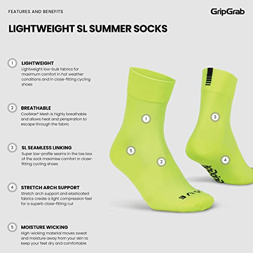 Image of GripGrab Lightweight SL Summer Cycling Socks - 2 Lengths, Road & Gravel | Breathable Coolmax mesh, stretch arch support, short ~3.5 in or tall ~6 in cuff - road, MTB, gravel & indoor biking