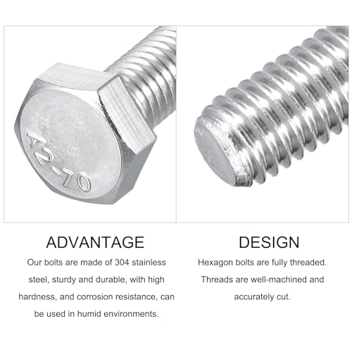 Image of METALLIXITY Hex Bolts (M8-1.25x65mm) 15Pcs, 304 Stainless Steel Coarse Fully Threaded Hex Head Screw Bolt Machine Screws - for Furniture Repair, Silver